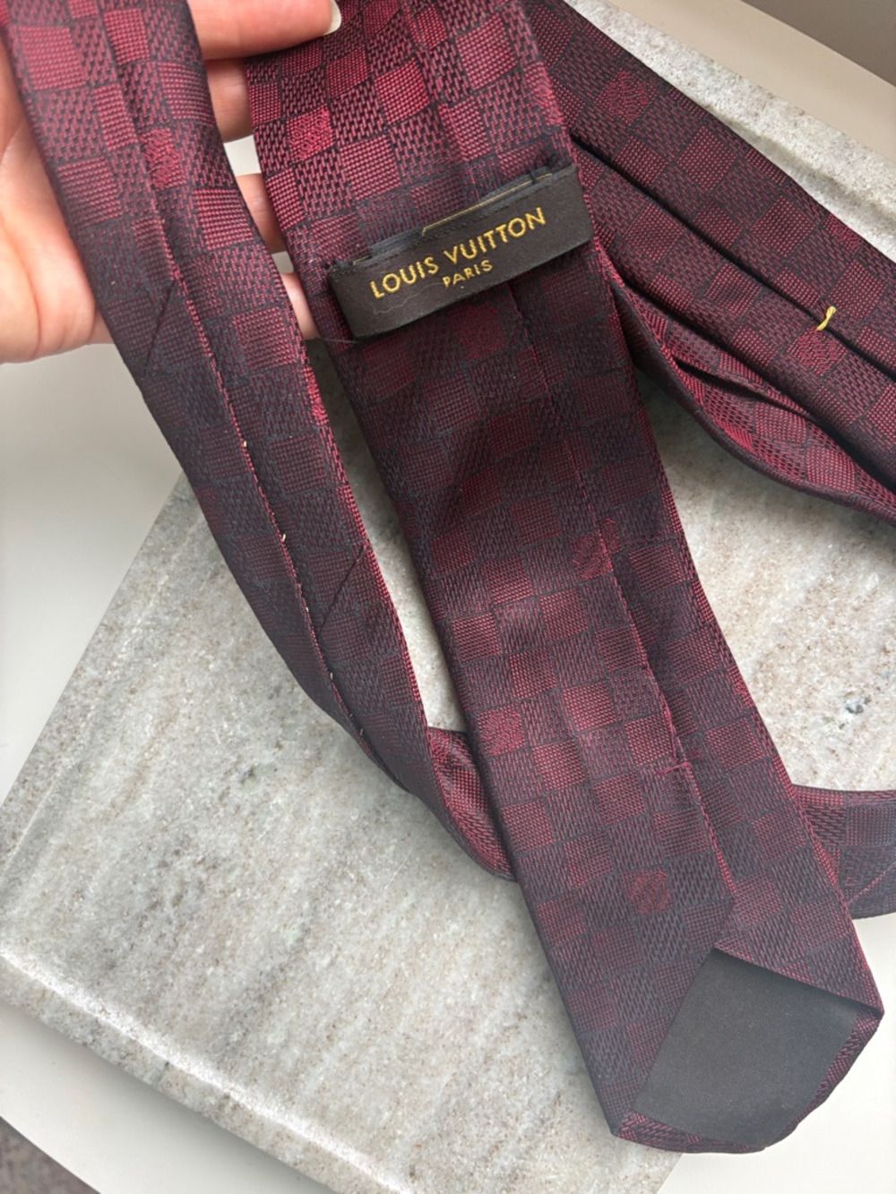 Louis Vuitton Damier Red Burgundy Checker Silk Tie - Picture 9 of 11